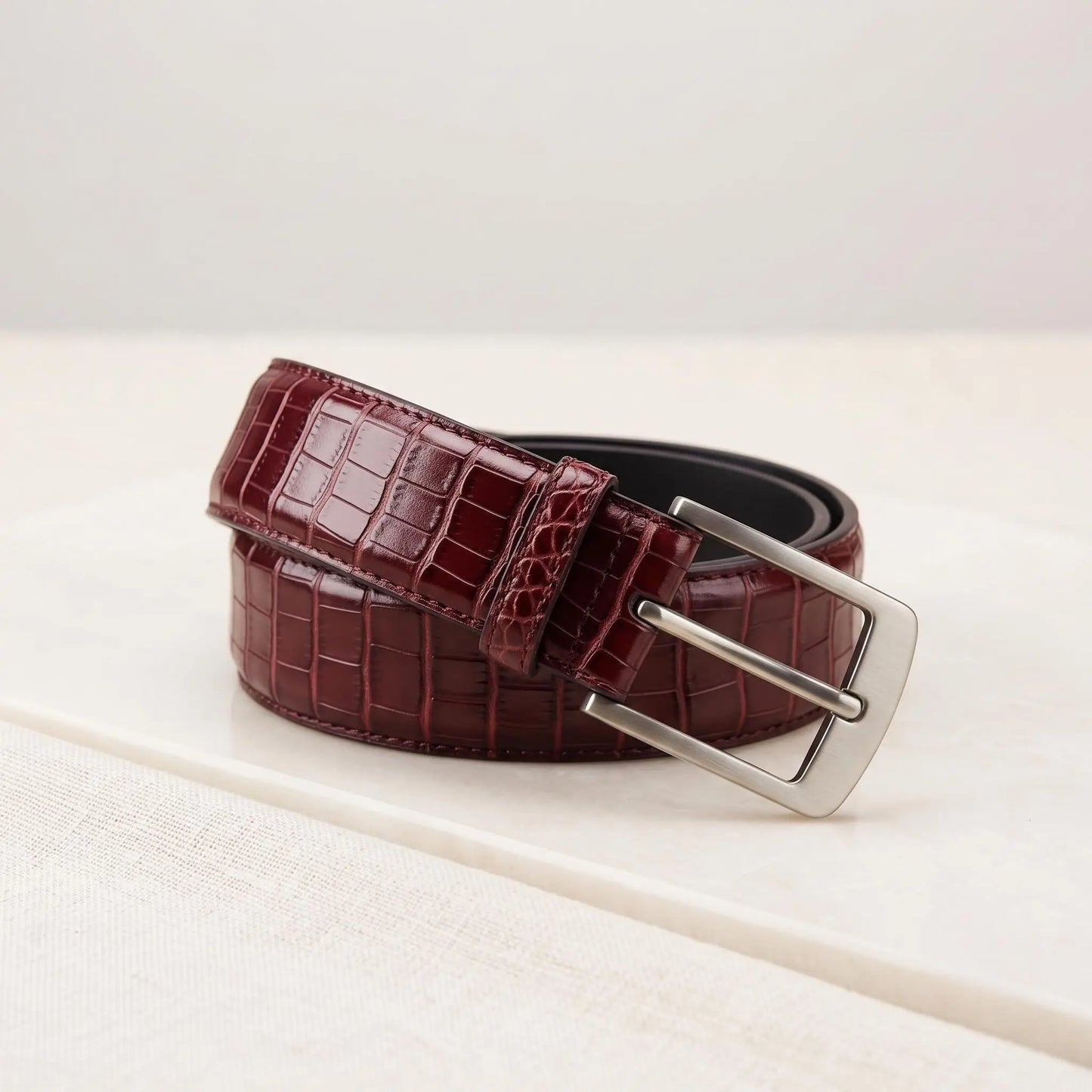 Make a Statement: Handmade Red Crocodile Embossed Leather Belt