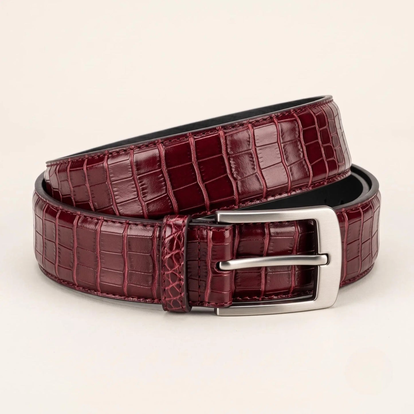 Make a Statement: Handmade Red Crocodile Embossed Leather Belt