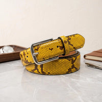 Make a Bold Statement with the TAKEKO Luxury Python-Emossed Yellow Leather Belt