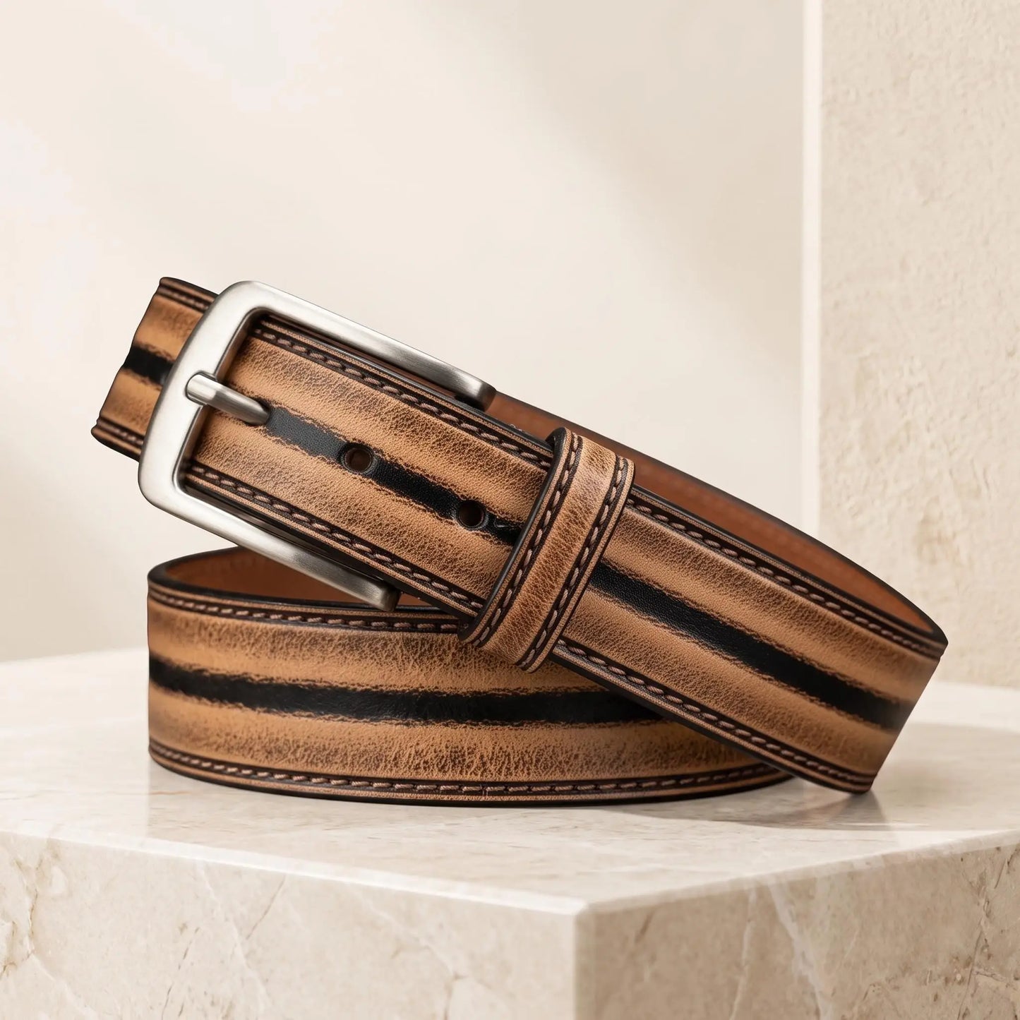 Men’s Vintage Distressed Leather Belt | Handcrafted Rustic Full-Grain Work Belt