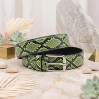 Make a Bold Statement with the TAKEKO Python-Emossed Green Leather Belt