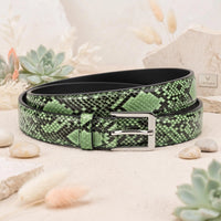Make a Bold Statement with the TAKEKO Python-Emossed Green Leather Belt