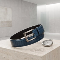 Luxury Men’s Blue Crocodile-Embossed Genuine Leather Belt | Handmade