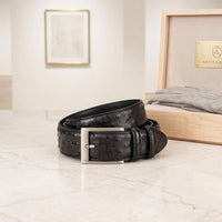 Upgrade Your Style with the Handcrafted Genuine Black Ostrich Leather Belt