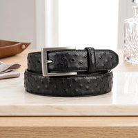 Upgrade Your Style with the Handcrafted Genuine Black Ostrich Leather Belt