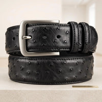 Upgrade Your Style with the Handcrafted Genuine Black Ostrich Leather Belt