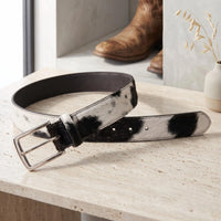 Genuine Black & White Cowhide Hair-On Leather Belt | Western Unisex Cow Print Belt