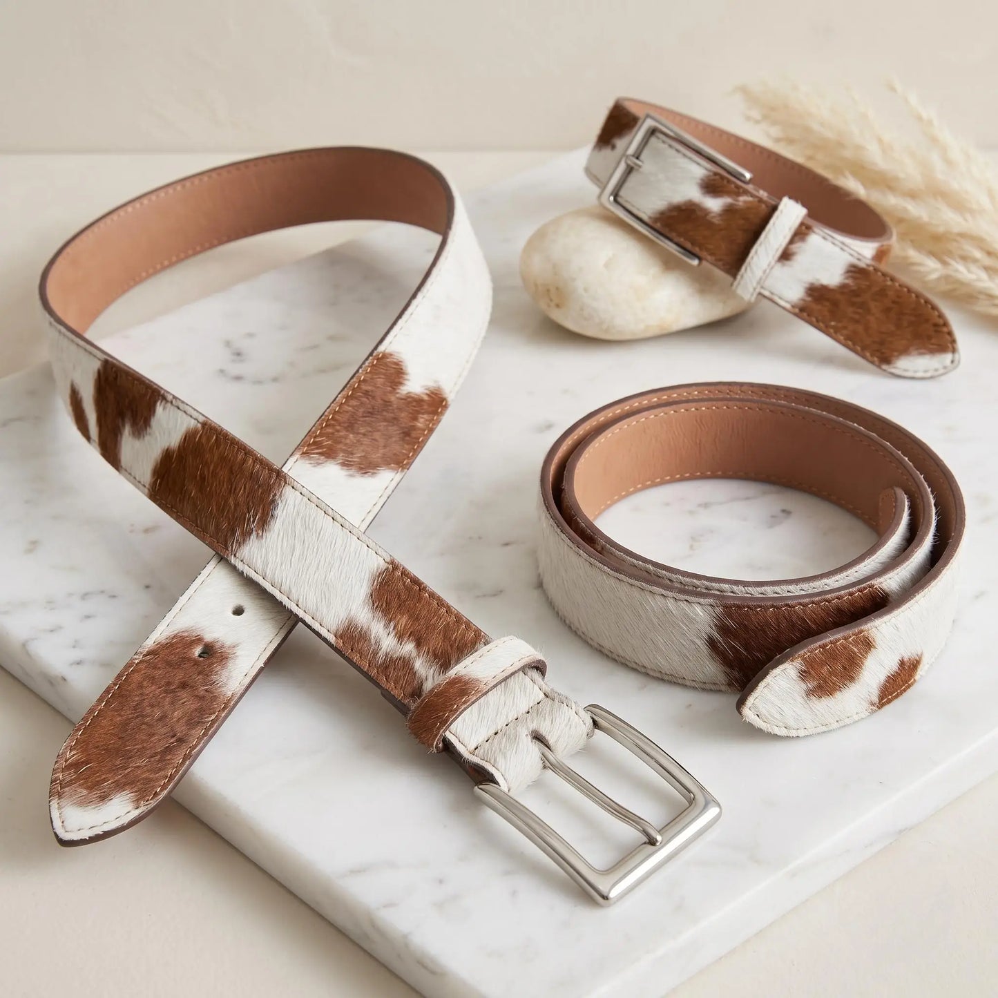 Genuine Cowhide Hair-On Belt | Brown & White Western Leather Belt