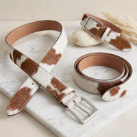 Genuine Cowhide Hair-On Belt | Brown & White Western Leather Belt