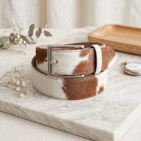 Genuine Cowhide Hair-On Belt | Brown & White Western Leather Belt