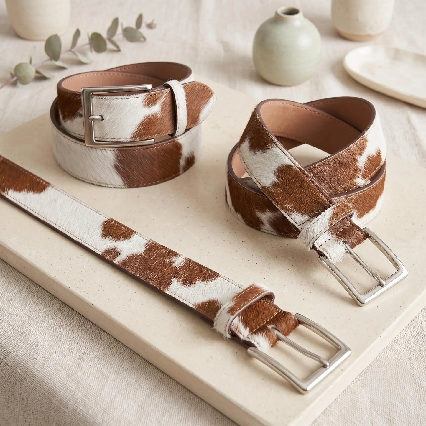 Genuine Cowhide Hair-On Belt | Brown & White Western Leather Belt