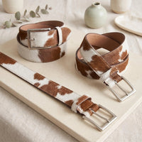 Genuine Cowhide Hair-On Belt | Brown & White Western Leather Belt