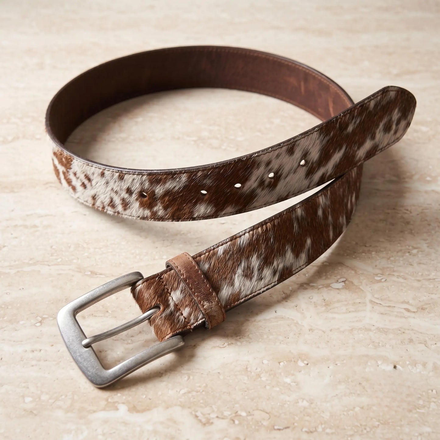 Authentic Cowhide Leather Western Belt | Handmade Hair-on-Hide Ranch Style