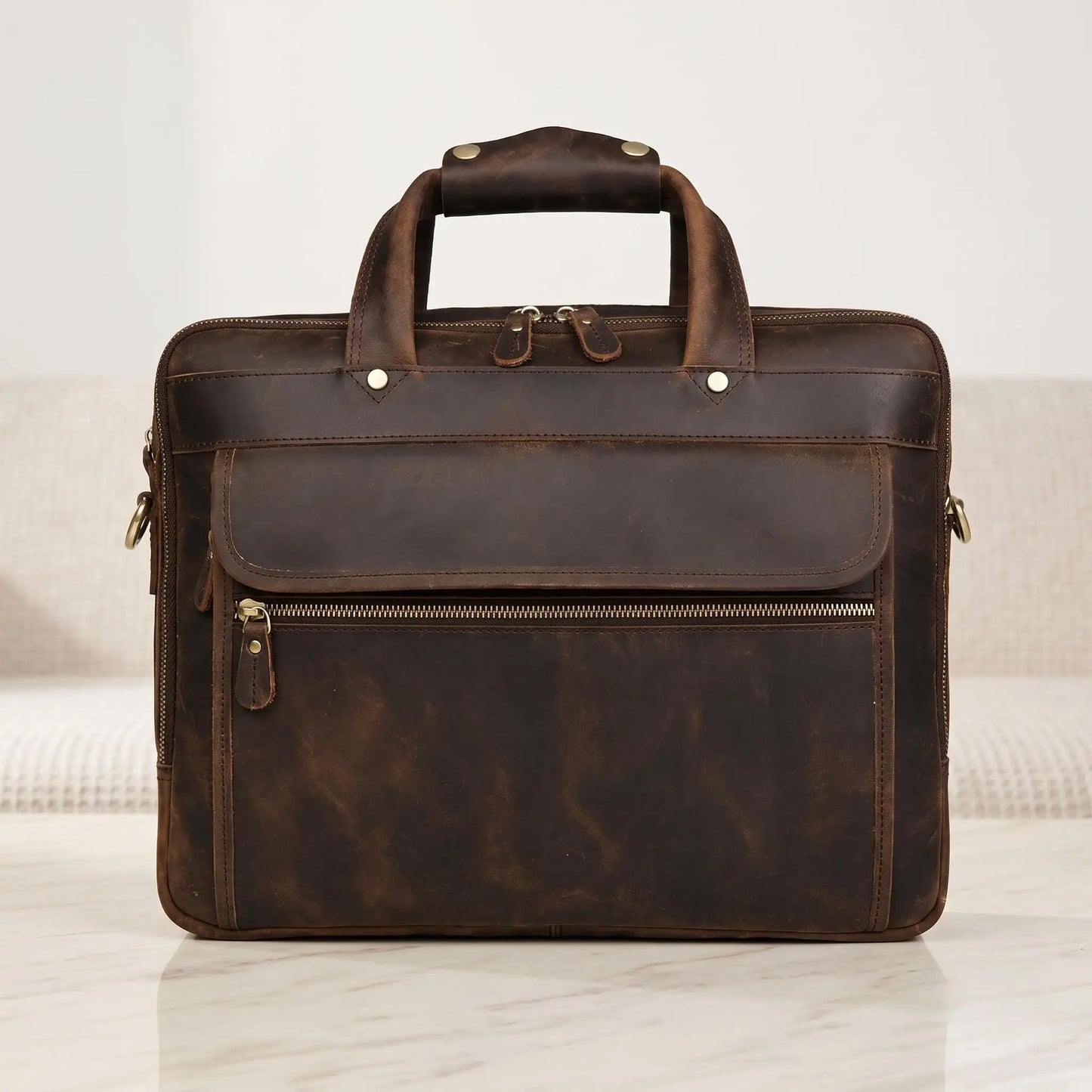 Genuine Crazy Horse Leather Briefcase | Vintage Messenger Bag
