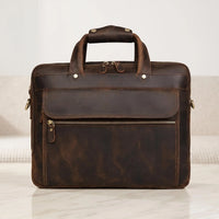 Genuine Crazy Horse Leather Briefcase | Vintage Messenger Bag