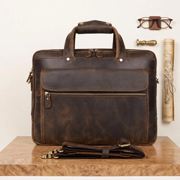 Genuine Crazy Horse Leather Briefcase | Vintage Messenger Bag