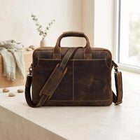 Vintage Handcrafted Genuine Leather Briefcase | 15" Laptop Messenger Bag