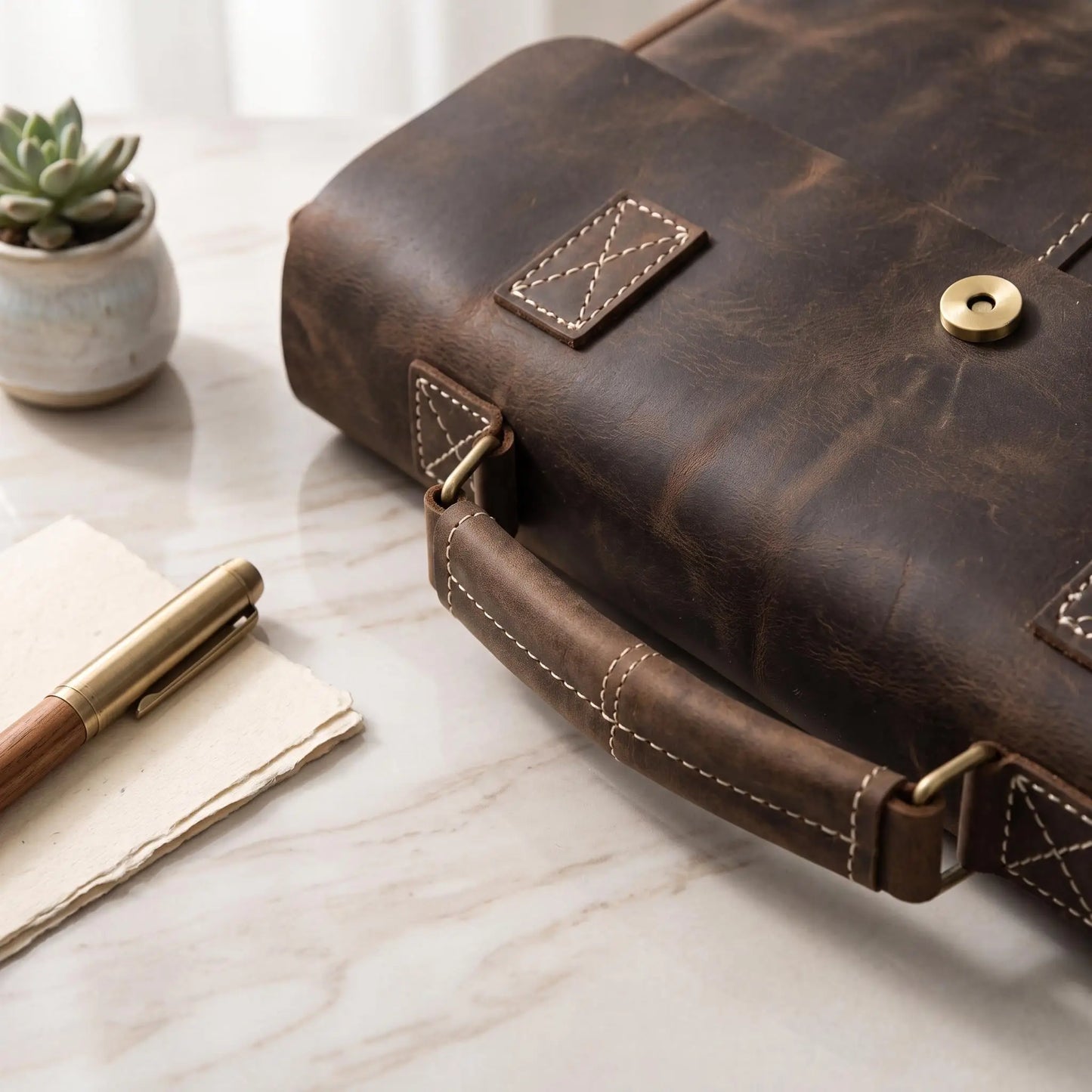 Vintage Handcrafted Genuine Leather Briefcase | 15" Laptop Messenger Bag