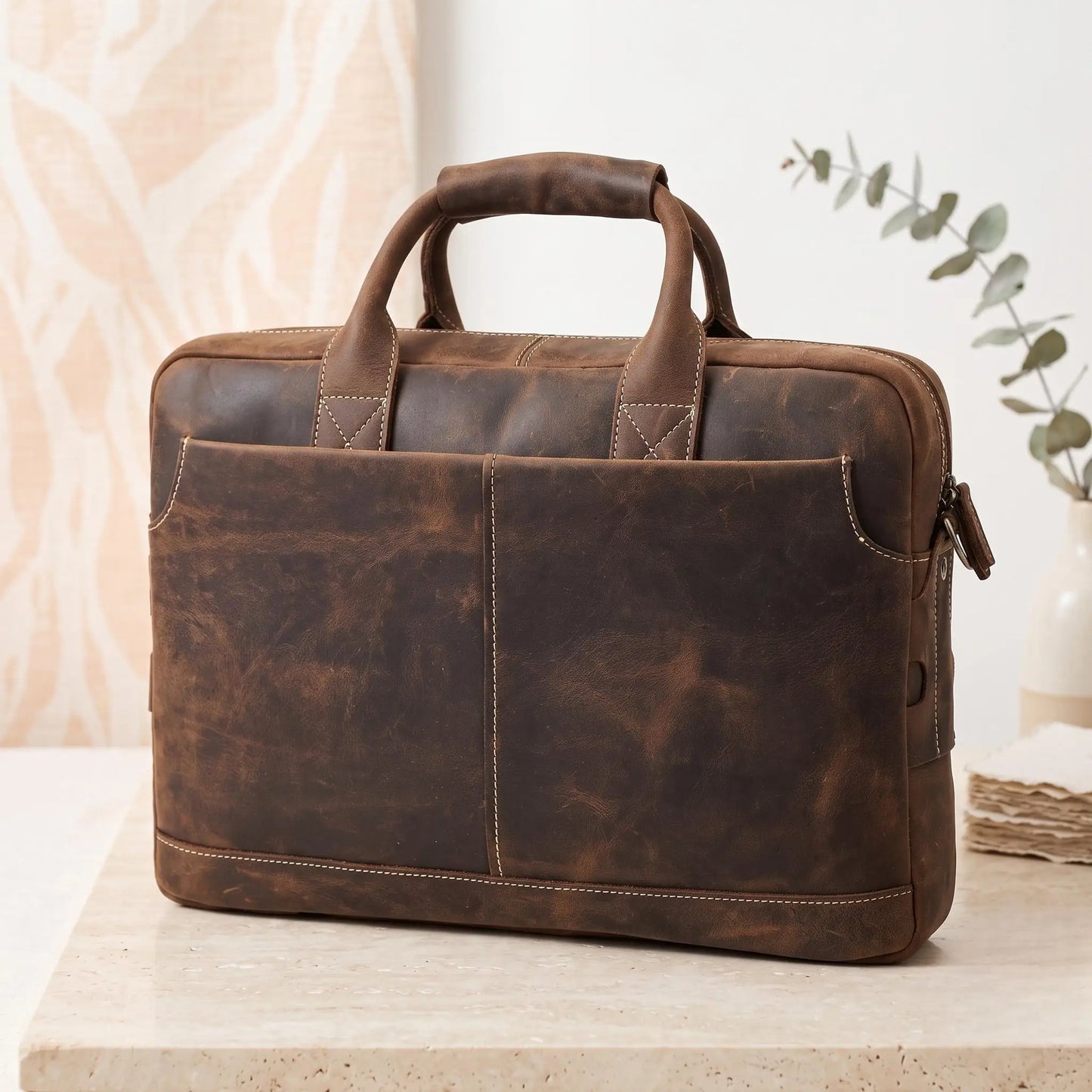 Vintage Handcrafted Genuine Leather Briefcase | 15" Laptop Messenger Bag
