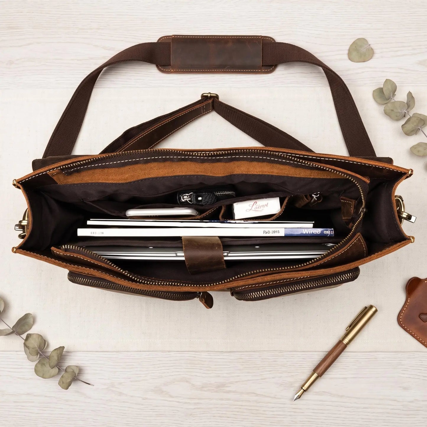 Handcrafted Top Grain Leather Briefcase | 14" Laptop Messenger Bag