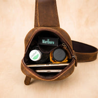 Vintage Full Grain Leather Sling Bag | Handcrafted Crossbody Backpack