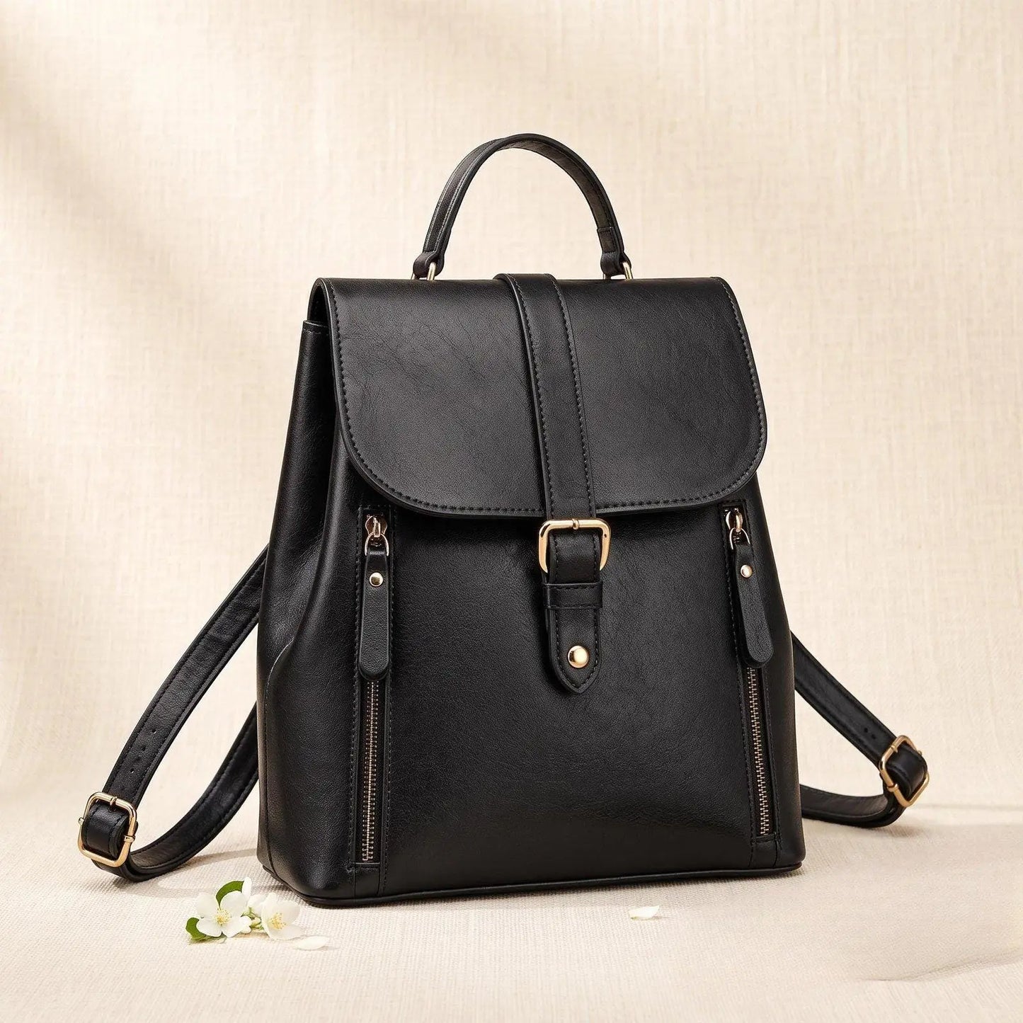 Handcrafted Full-Grain Leather Backpack for Women | Minimalist Everyday Rucksack