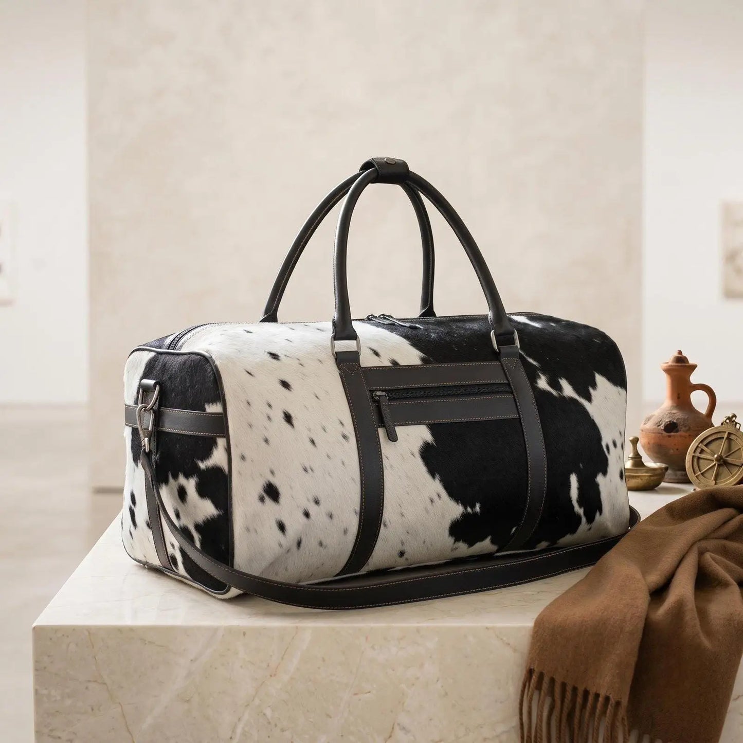 Handcrafted Hair-On Cowhide Leather Duffel Bag – Unique Luxury Weekender
