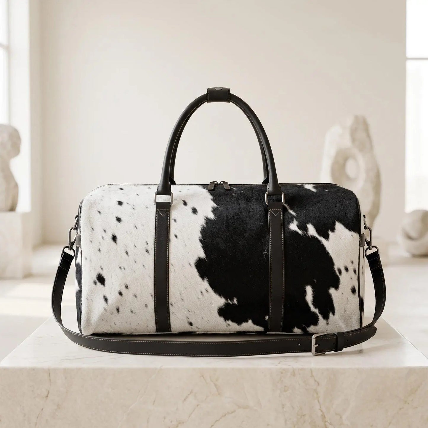 Handcrafted Hair-On Cowhide Leather Duffel Bag – Unique Luxury Weekender