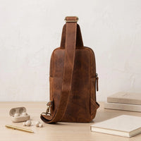 Handcrafted Leather Sling Bag – Vintage Crossbody Backpack for Men