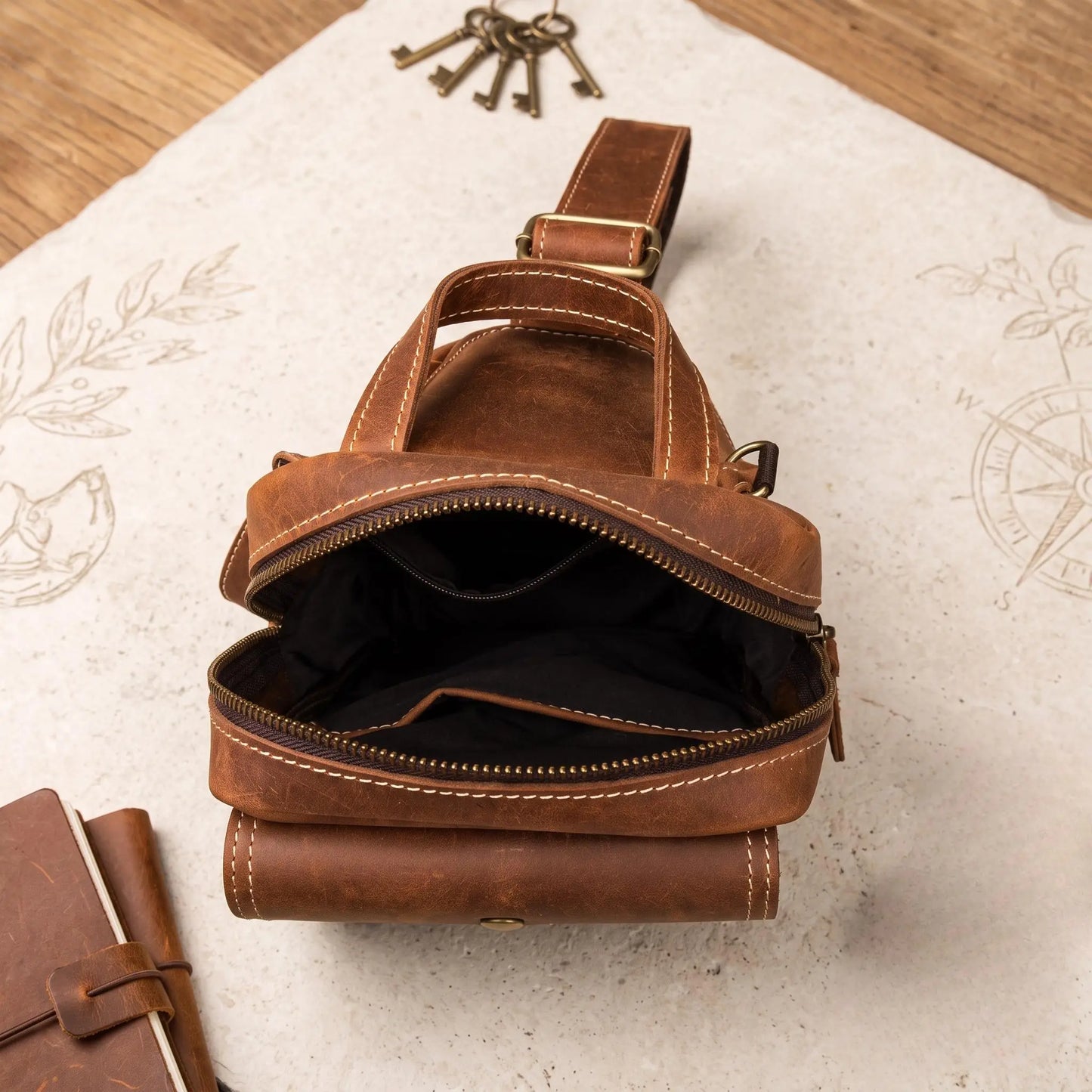 Handcrafted Leather Sling Bag – Vintage Crossbody Backpack for Men