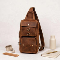 Handcrafted Leather Sling Bag – Vintage Crossbody Backpack for Men