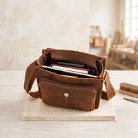 Vintage Full-Grain Leather Messenger Bag – Handmade Crossbody Satchel for iPad & Essentials