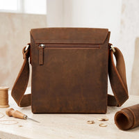 Vintage Full-Grain Leather Messenger Bag – Handmade Crossbody Satchel for iPad & Essentials