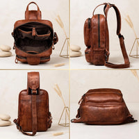 Handmade Full Grain Leather Sling Bag – Crossbody Chest Daypack for Men