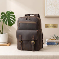 Vintage Full Grain Leather Laptop Backpack for Men | Handmade Travel & Work Rucksack