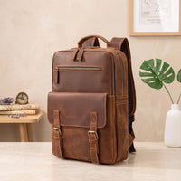 Vintage Full Grain Leather Laptop Backpack for Men | Handmade Travel & Work Rucksack