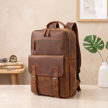 Vintage Full Grain Leather Laptop Backpack for Men | Handmade Travel & Work Rucksack