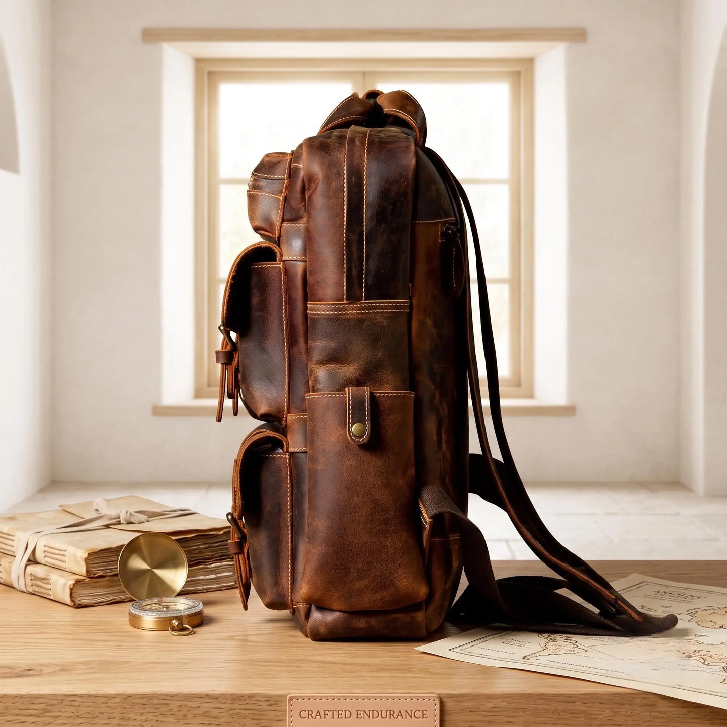 Vintage Full-Grain Leather Laptop Backpack