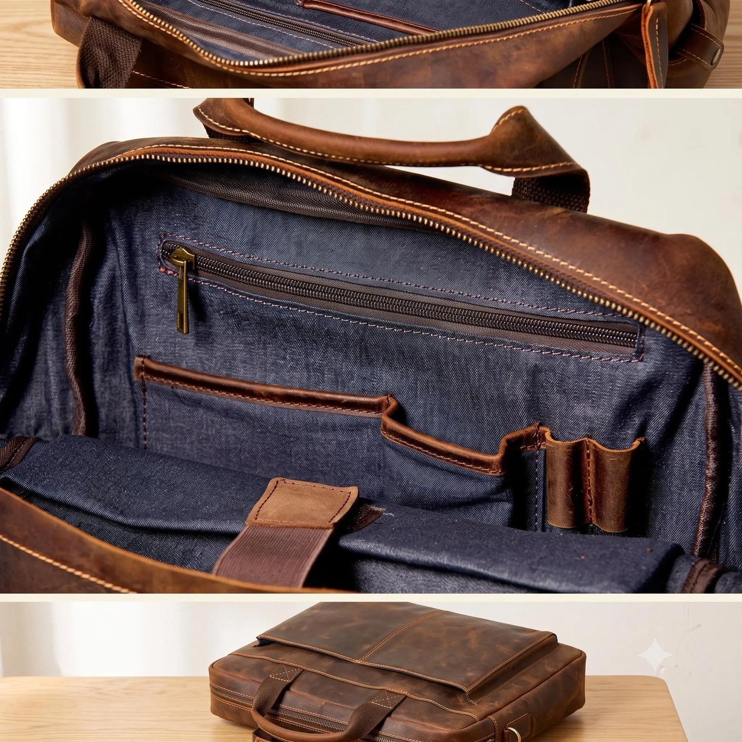 Vintage Full-Grain Leather Laptop Backpack