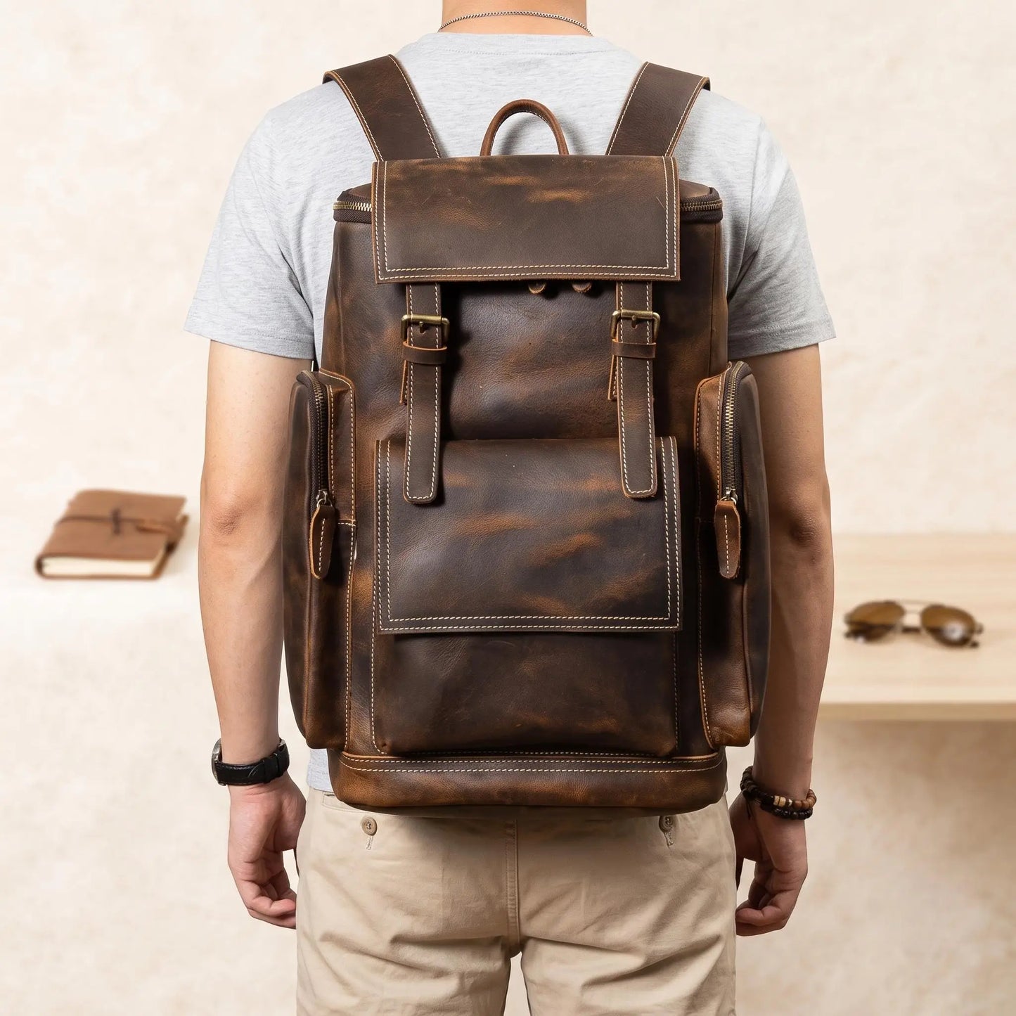 Vintage Full Grain Leather Backpack | Handmade Travel & Business Rucksack