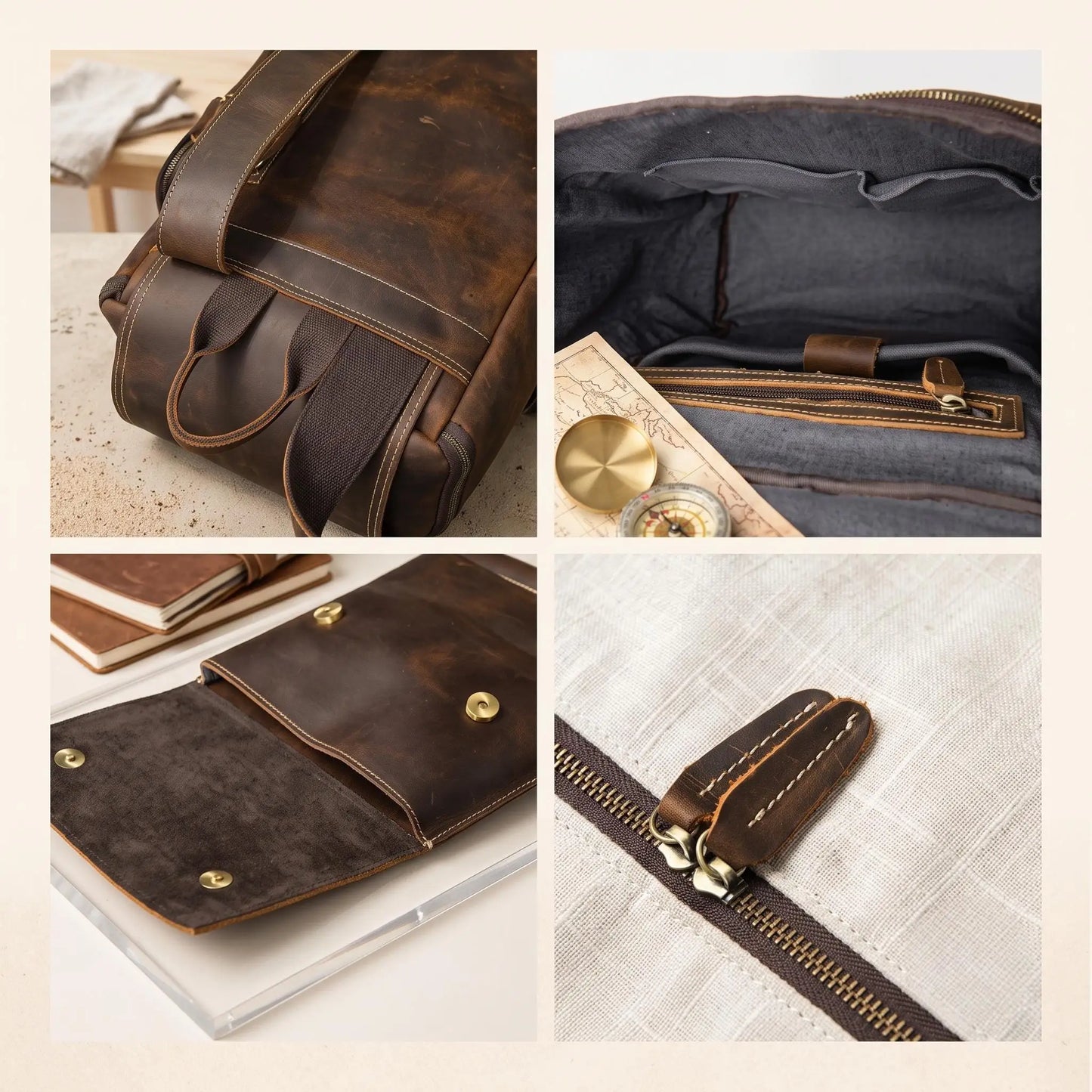 Vintage Full Grain Leather Backpack | Handmade Travel & Business Rucksack