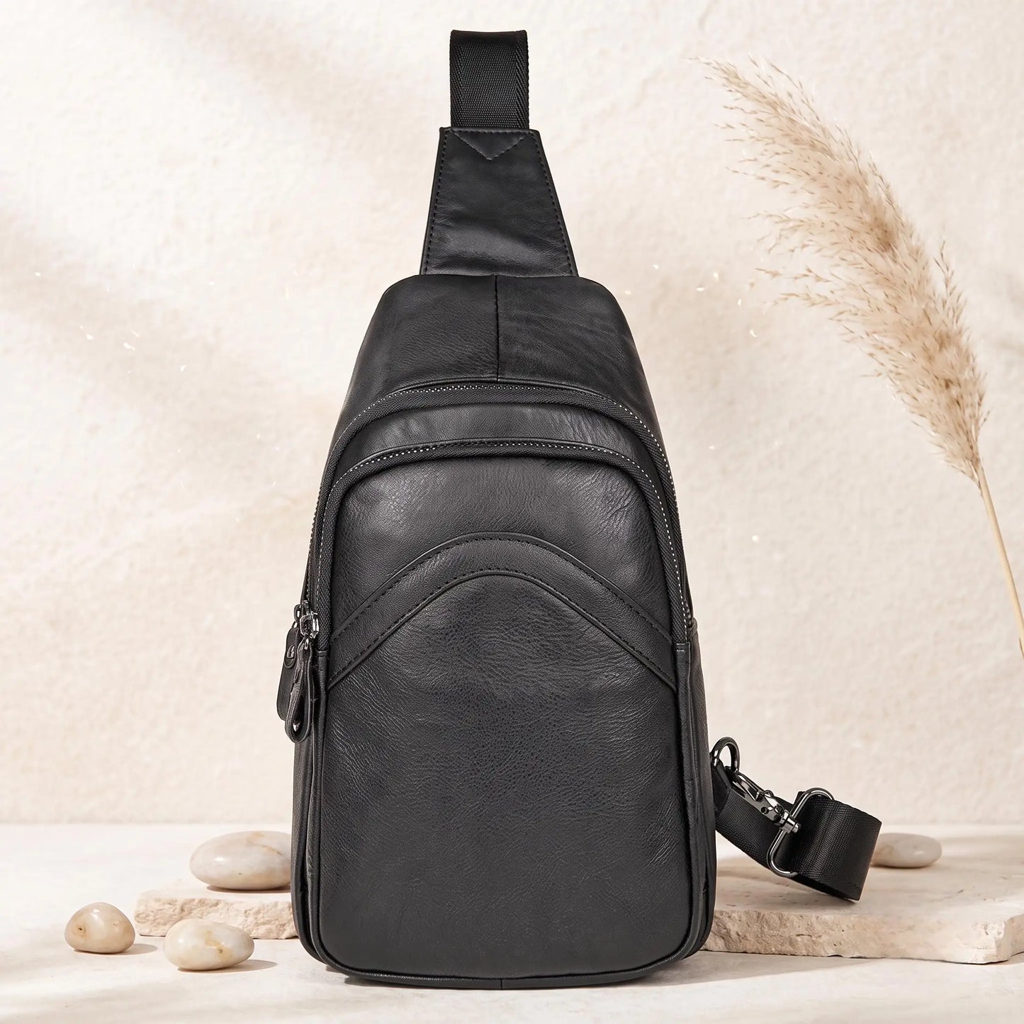 Vintage Full Grain Leather Sling Bag for Men – Everyday Crossbody Chest Pack