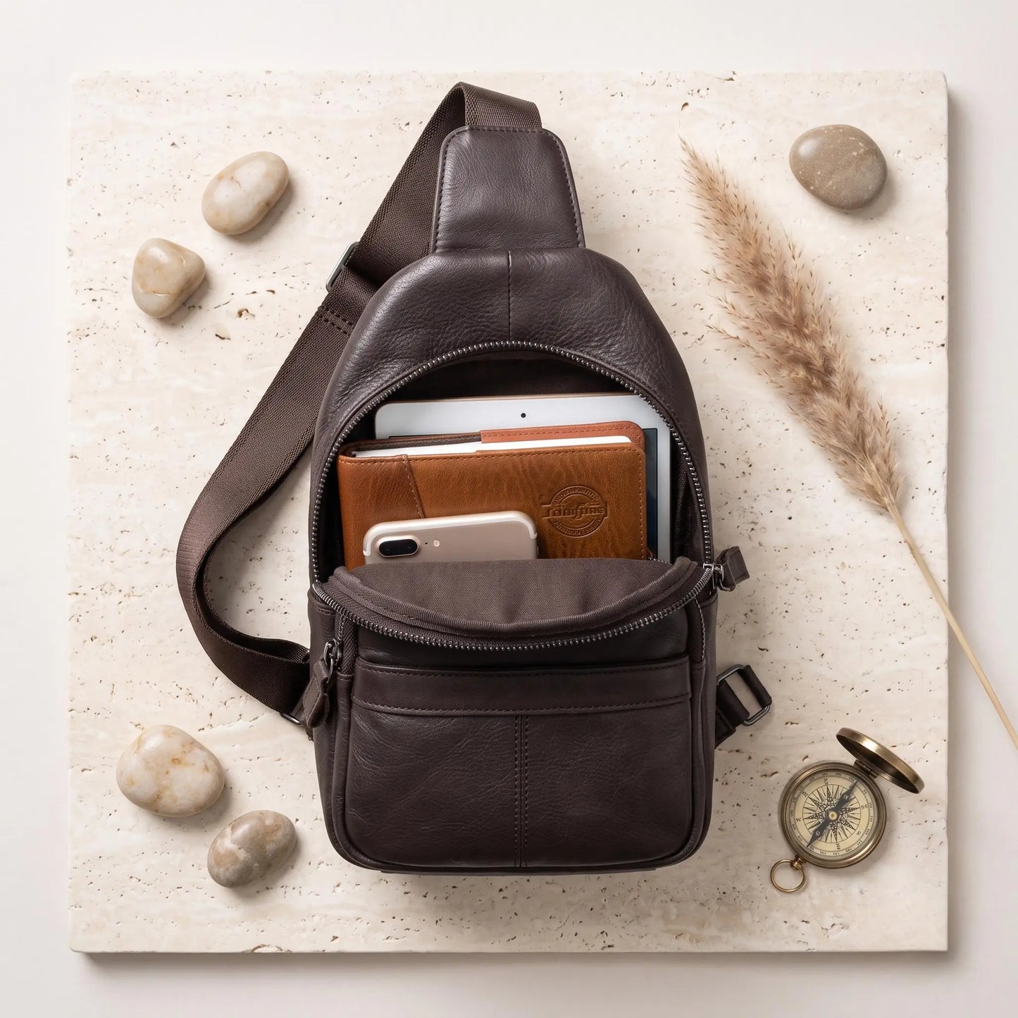 Vintage Full Grain Leather Sling Bag for Men – Everyday Crossbody Chest Pack