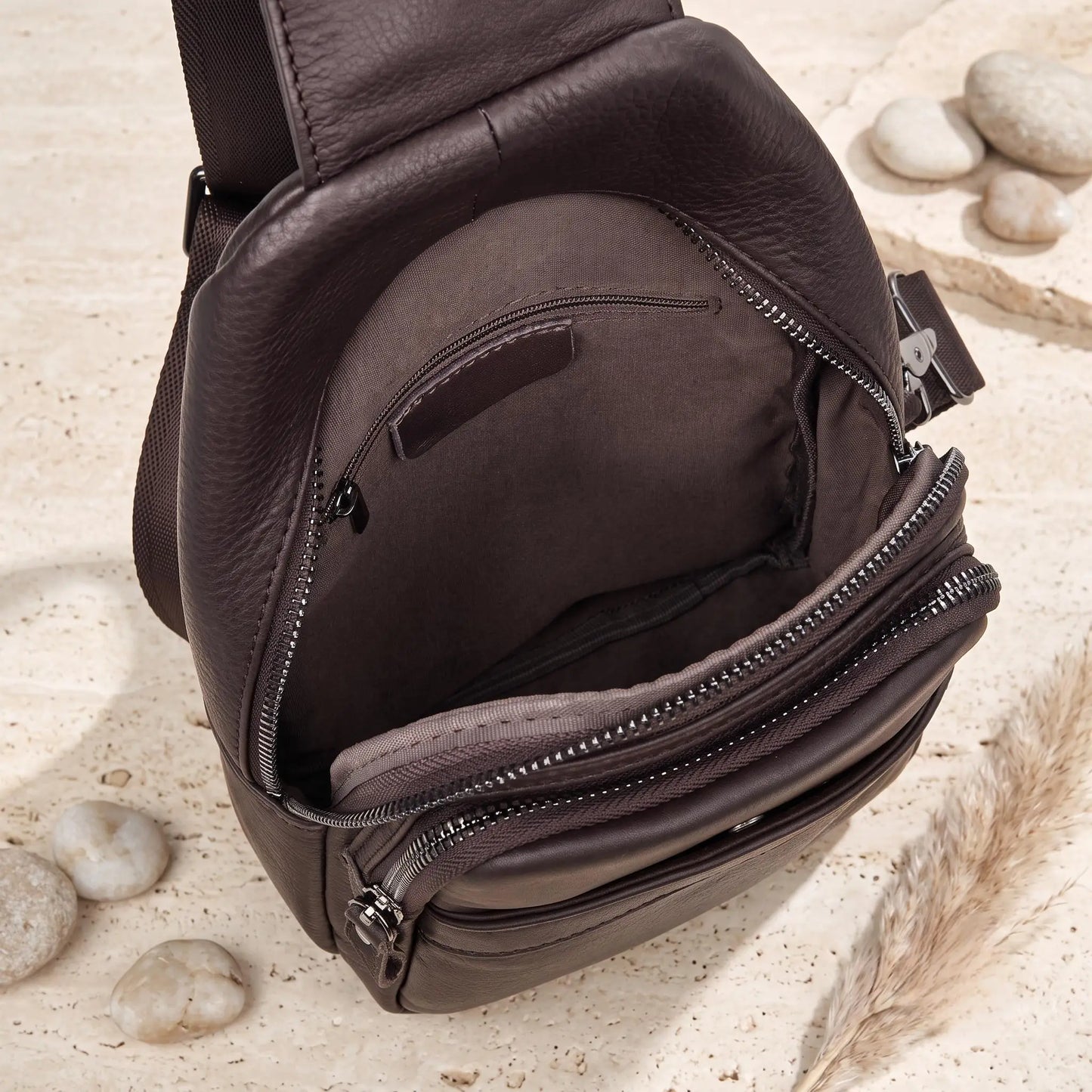 Vintage Full Grain Leather Sling Bag for Men – Everyday Crossbody Chest Pack