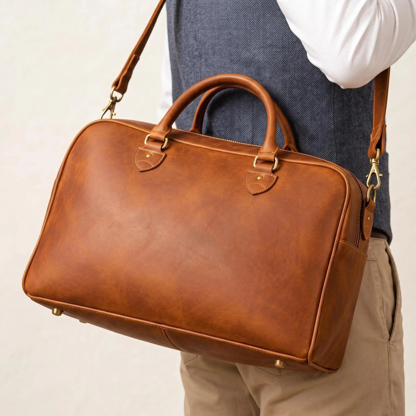 High-End Genuine Leather Duffle Bag & Travel Weekender