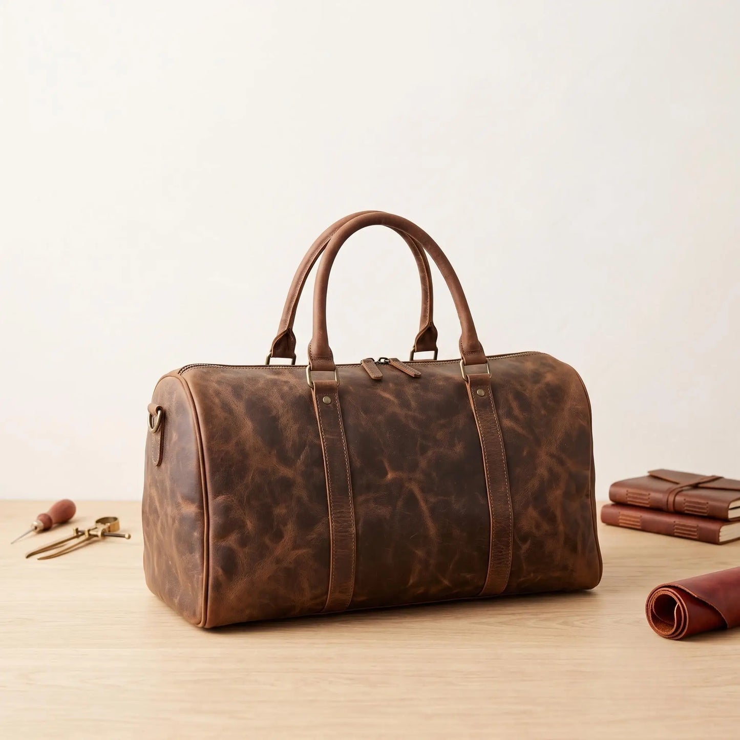 Full-Grain Leather Duffle Bag | Waterproof Water Buffalo Travel Bag