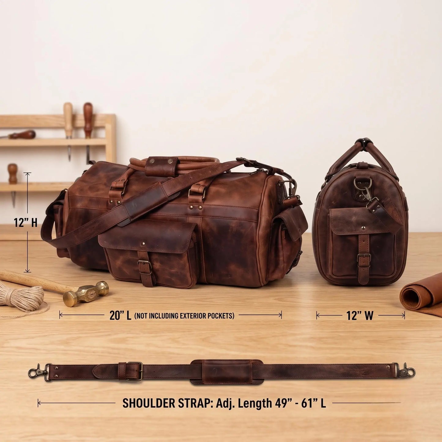 Full-Grain Leather Duffle Bag | Waterproof Water Buffalo Travel Bag