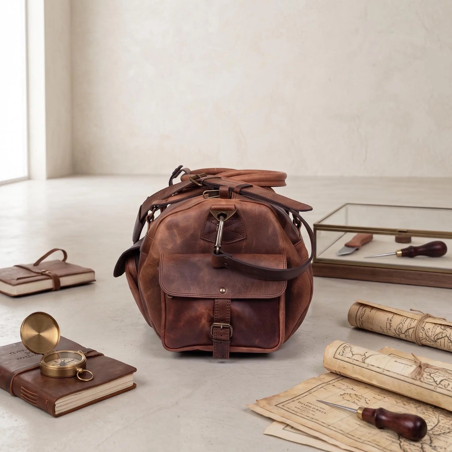 Full-Grain Leather Duffle Bag | Waterproof Water Buffalo Travel Bag