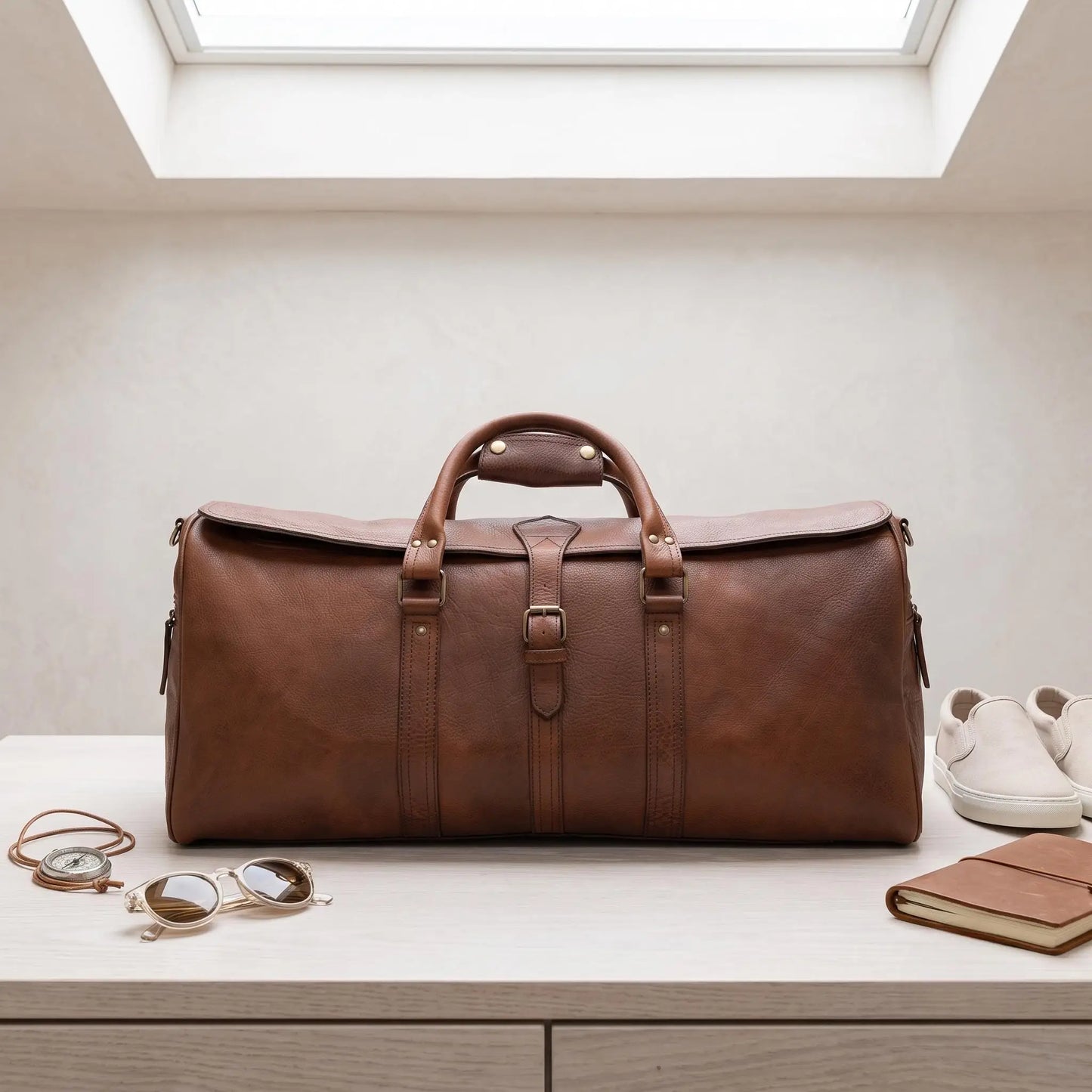 The Ultimate Companion for the Road  Rugged Leather Duffle Bag