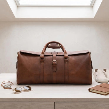 The Ultimate Companion for the Road  Rugged Leather Duffle Bag
